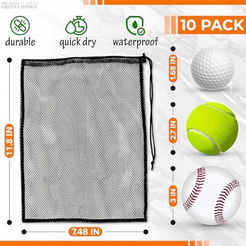 10 Pcs Small Mesh Drawstring Bags - Black, 11.8 x 7.48 Inches, Polyester, S Size