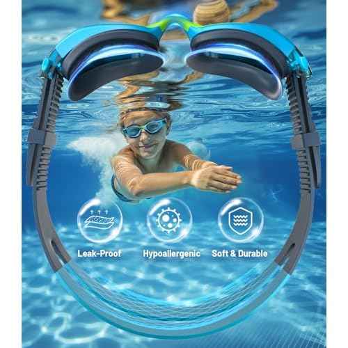 Swim Goggles for Kids 6-14, Anti-Fog UV Protection Clear Swimming Goggles, Leakproof Pool Swim Goggles for Boys Girls