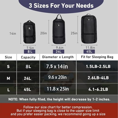 Black 45L Compression Sack for Camping & Hiking Gear - Space Saving Water Resistant Nylon Storage Bag