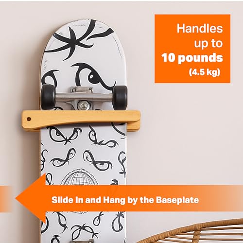 1-Pack Vertical Skateboard Wall Mount - Wooden Skateboard Rack Hanger - Longboard Mini Cruiser Skateboard Display Storage Accessories - Skate Board Holder Shelf Organizer Skateboard Deck D?cor