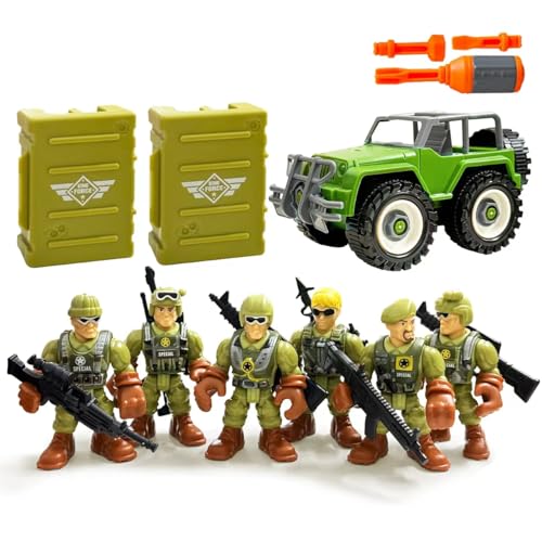 Green Army Men Soldiers Toy Set with Car and Weapons - 16 Pieces