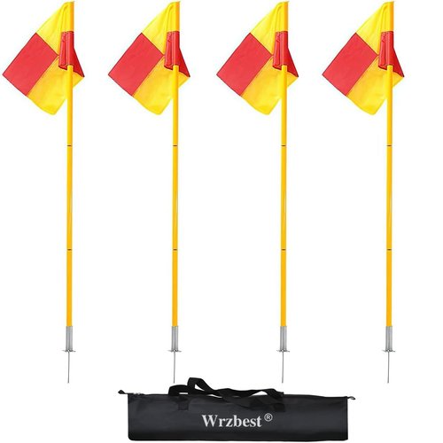 Scooer Football Field Corner flags with Storage Bag, Portable Soccer Flags Soccer Poles,Dribbling Soccer Equipment for Training - Set of 4 for Turf (Soccer Poles Flags)