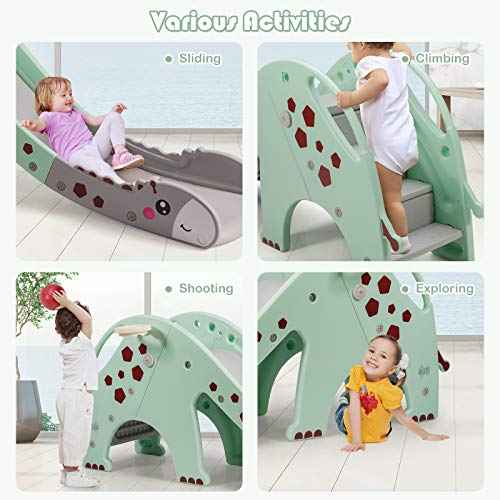BABY JOY Toddler Slide, Kids Large Slide Play Climber Set with Long Slipping Slope, Basketball Hoop and Ball, Enclosed Steps, Easy Assemble Indoor Outdoor Backyard Freestanding Slides for Kids Age 1-8