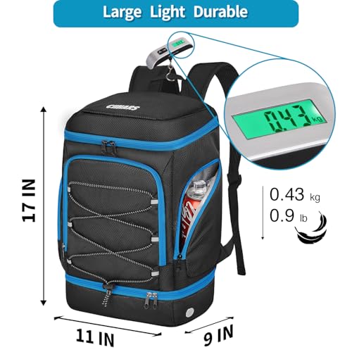 Soccer Backpack with Ball Holder, Shoe Compartment & Insulated Cooler Pocket - Black Blue, 2025 Variant