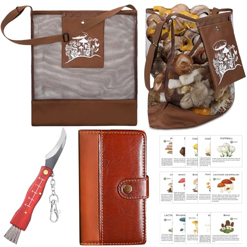 Seajan Christmas Mushroom Foraging Kit - Brown 18-Piece Set with Knife & Guide Cards