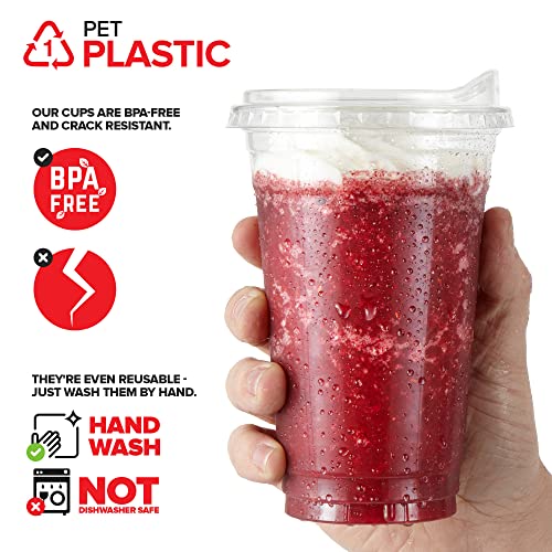 20 oz Clear Plastic Cups with Lids and Strawless Sip Lid - Disposable Togo Drinkware Set of 50