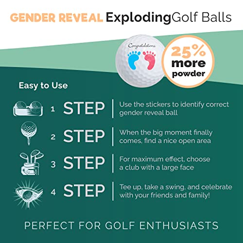 X-Large Gender Reveal Exploding Golf Balls Set Pink & Blue - Safe Powder Filled Party Favors