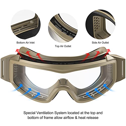 Xaegistac Tactical Goggles Anti-Fog Airsoft Safety Glasses Khaki Frame 1