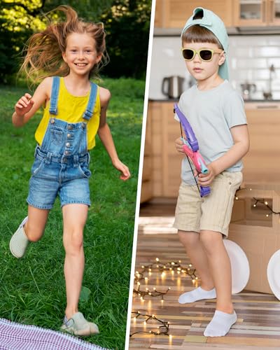 Kids Socks Boys Girls Athletic Cotton Ankle No Show Socks 9-12 Years - White