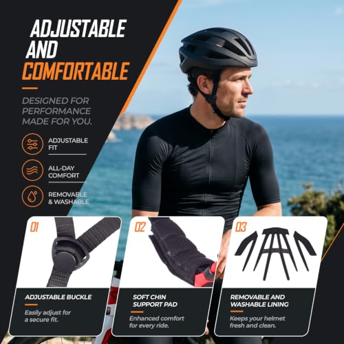 Adult Bicycle Helmet for Road & Mountain Cycling - Black, Large (58-61cm)