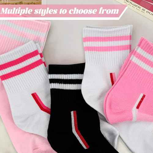 Women's 2-Stripe Crew Socks (6-Pair) Casual Athletic Socks for Women Girls