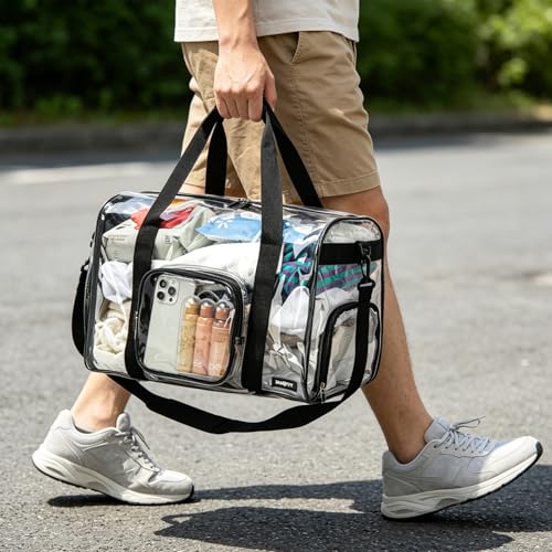 Black Clear Tote Bag for Stadium Events and Travel - Reinforced Straps 17x12x12 in