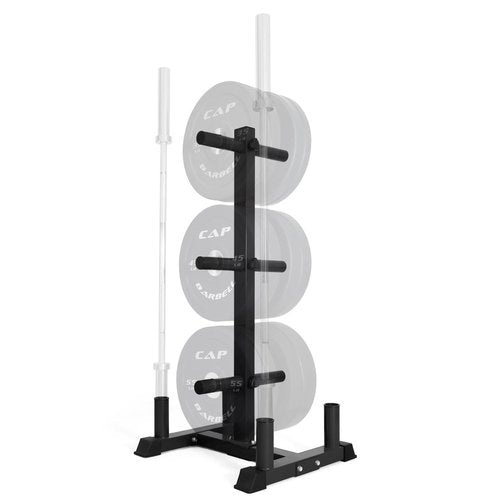 CAPHAUS Olympic Weight Plate Rack for Bumper Plate Storage, w/Barbell Holders and Plate Pegs, Heavy-Duty Olympic Weight Tree for Home Gym, 2 Inch Weight Plate Holder, 4 Holders, Black