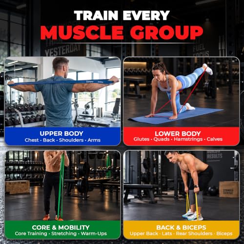 Multicolor 5-Level Resistance Bands Set for Full Body Workout - 5-125 lbs