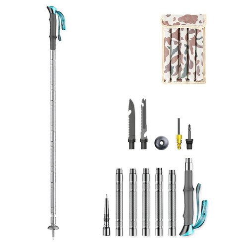Multifunctional Trekking Pole, Lightweight 6-Section Multifunctional Folding Trekking Pole, Internal Storage Tools, Canvas Storage Bag, Easy to Carry, Suitable for Outdoor Hiking