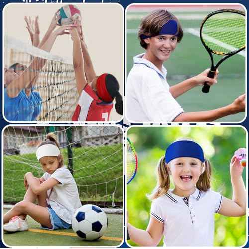 Deekin 6 Pcs Sweatbands for Kids Soccer Headbands Boys for Sports Breathable Sweat Wicking Headband for Kids Athletic Baseball Football Youth 5-15 Years Old