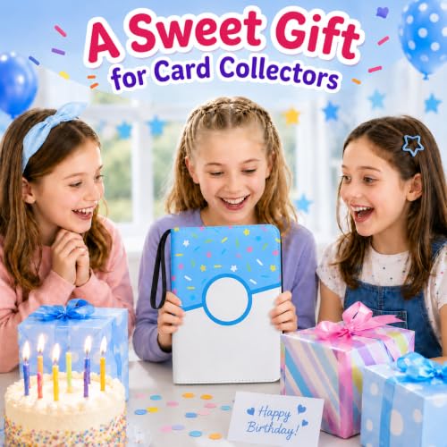 Blue Donut Card Binder for Trading Cards - Holds 400 Cards, Zipper Closure & Removable Pages