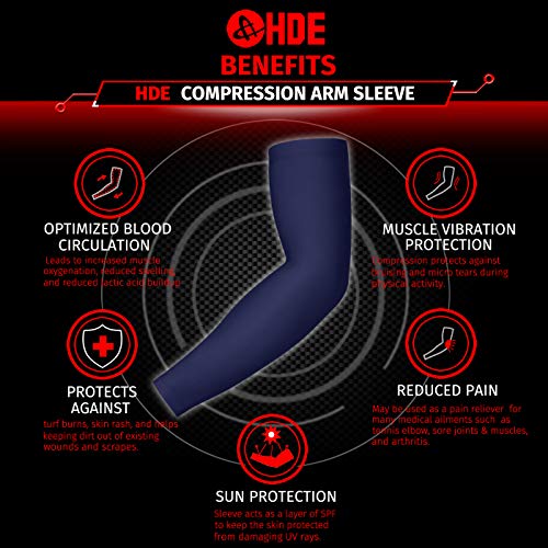 Navy Blue Compression Arm Sleeves for Adults Sun Protection Sports - Small