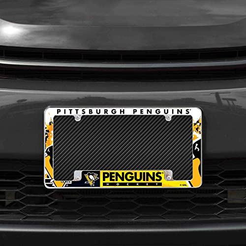 Pittsburgh Penguins License Plate Frame - 12" Chrome All Over Automotive Accessory - Standard Size