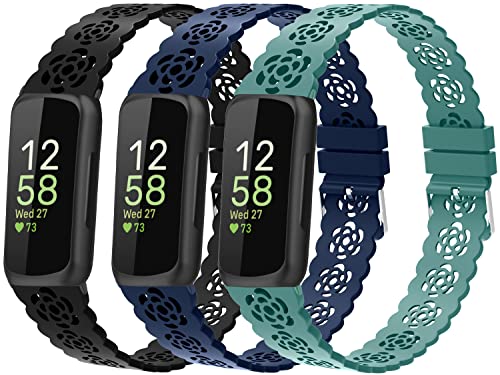 3-Pack Slim Silicone Bands for Fitbit Inspire 3/2/HR - Rose, Black, Navy Blue