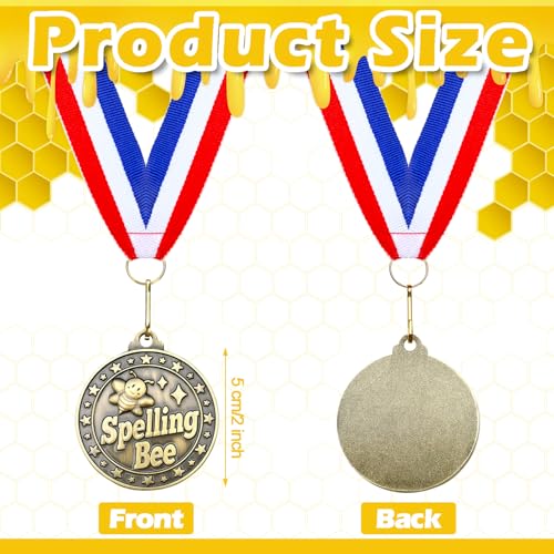 Spelling Bee Gold Award Medals Bulk with Ribbons - 2 Inch, 30 Pcs