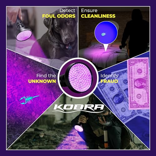 Kobra UV Black Light Flashlight 395nm - 128 LED Portable UV & Black Light with Long Range - Black / 128 LED