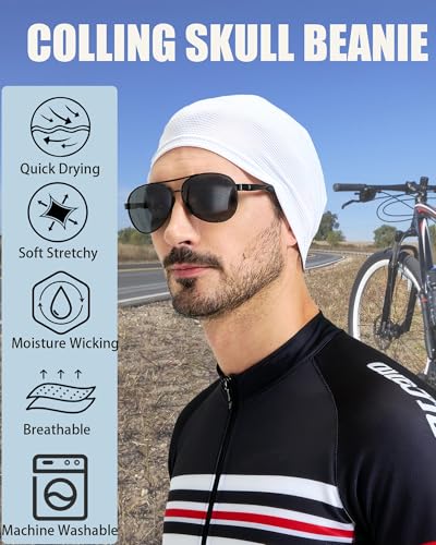 White Cooling Skull Cap for Men and Women - Breathable Mesh Beanie - 1pcs