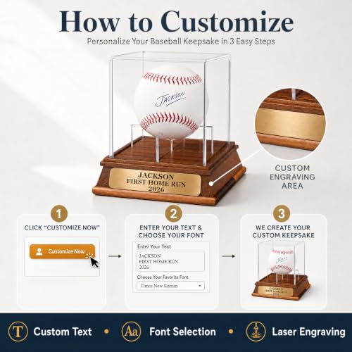 Personalized Baseball Display Case - Listing Variation: Baseball Display Case, Solid Wood Base, Clear Cover, Custom Nameplate, Holds 1 Baseball