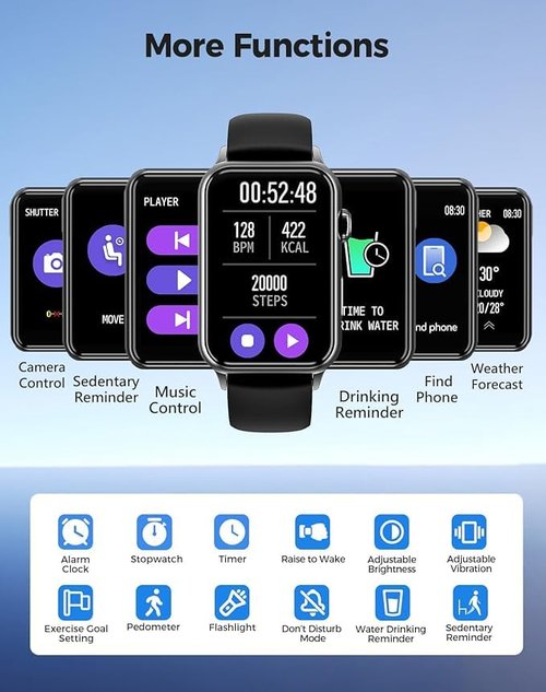 Health Fitness Tracker Smart Watch with 24/7 Heart Rate Blood Oxygen Blood Pressure Monitor Sleep Tracker 128 Exercise Modes Step Calorie Counter Pedometer IP68 Waterproof for Women Men Android iOS