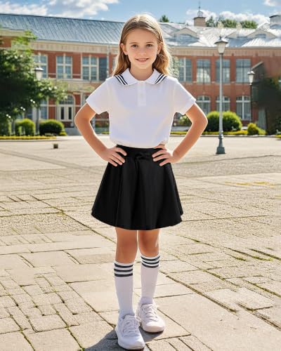 Girls Skirts Kids Casual Skorts Athletic Uniform Skirt with Pockets - 7-8 Years, Black