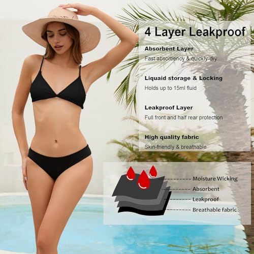 X-Small Women's Period Swimwear Bikini Bottoms Leakproof Maternity Swim Briefs - Black