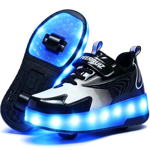 Kids Light-Up Roller Shoes with Sparkling Wheels - Little Kid Black