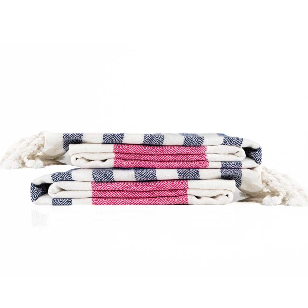 9Threads Cotton Turkish Beach Towel with Towels Oversized 36"x72" Pool Absorbent Extra Large Quick Dry Sand Travel Towel (Rosé & Riviera, 4 Pack)