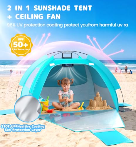 Baby Beach Tent with Sunshade & Cooling Fan - Portable UV 50+ Canopy Shelter for Infant & Toddler, Sand & Camping Use