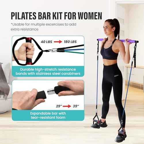 Upgraded Pilates Bar Kit ? 39¡± Adjustable Exercise Equipment for Men, Women with 6X 20, 30, 40 lbs Resistance Bands with Adjustment Buckle ? Pilates Equipment for Home Workouts for All Fitness Levels
