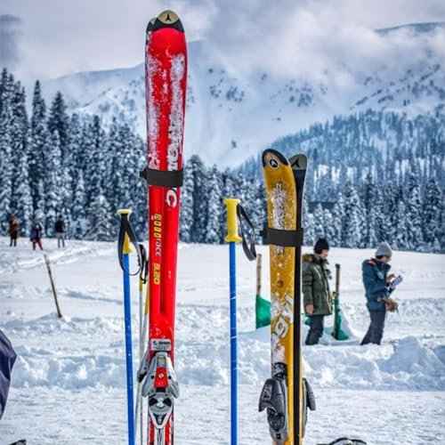 6 PCS Ski Fastener Straps Adjustable, Ski Straps, Ski Straps for Carrying, Ski Bands Tapes with Protector Pads Adjustable, Ski Fastener Straps for Ski Boards Poles Winter Sports Accessories Black