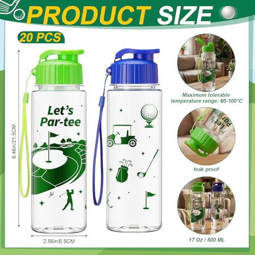 Blue Green Golf Water Bottles 20 Pcs Bulk Sports Drink Cups with Leak-Proof Lids