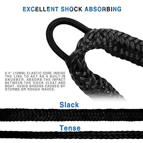 Black 6ft Bungee Dock Line for Boat, Kayak, Jet Ski with Stainless Steel Clip