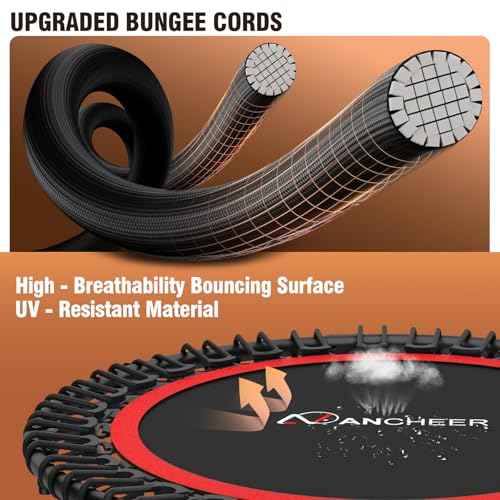 Bungee Rebounder Trampoline,ANCHEER 40/48" Foldable Fitness Trampoline with 4 Level Adjustable Handlebar, 450-550LBS Capacity, Resistance Ropes&Upgraded Bungees Safe for Home/Cardio,Indoor/Outdoor