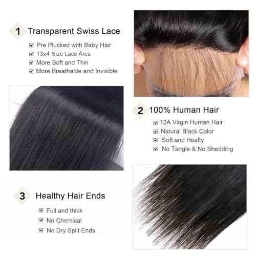 4x4 Lace Closure Hd Transparent Straight Frontal Closure 12A Virgin Remy Human Hair Pre Plucked 16 Inch Natural Black Color