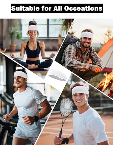 White 6 Pack Sports Headbands for Men & Women, Sweat-Wicking Workout Hairbands