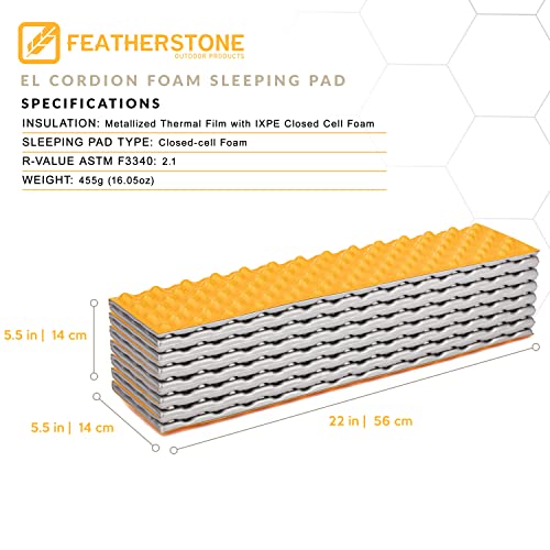 Featherstone Outdoor Insulated Sleeping Pad - Marigold, R-Value 2.1, Ultralight Foam Mattress for Backpacking & Camping