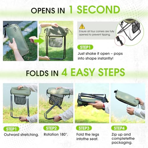 Portable Folding Stool 16 Inch Support 400 lbs Lightweight Camp Chair