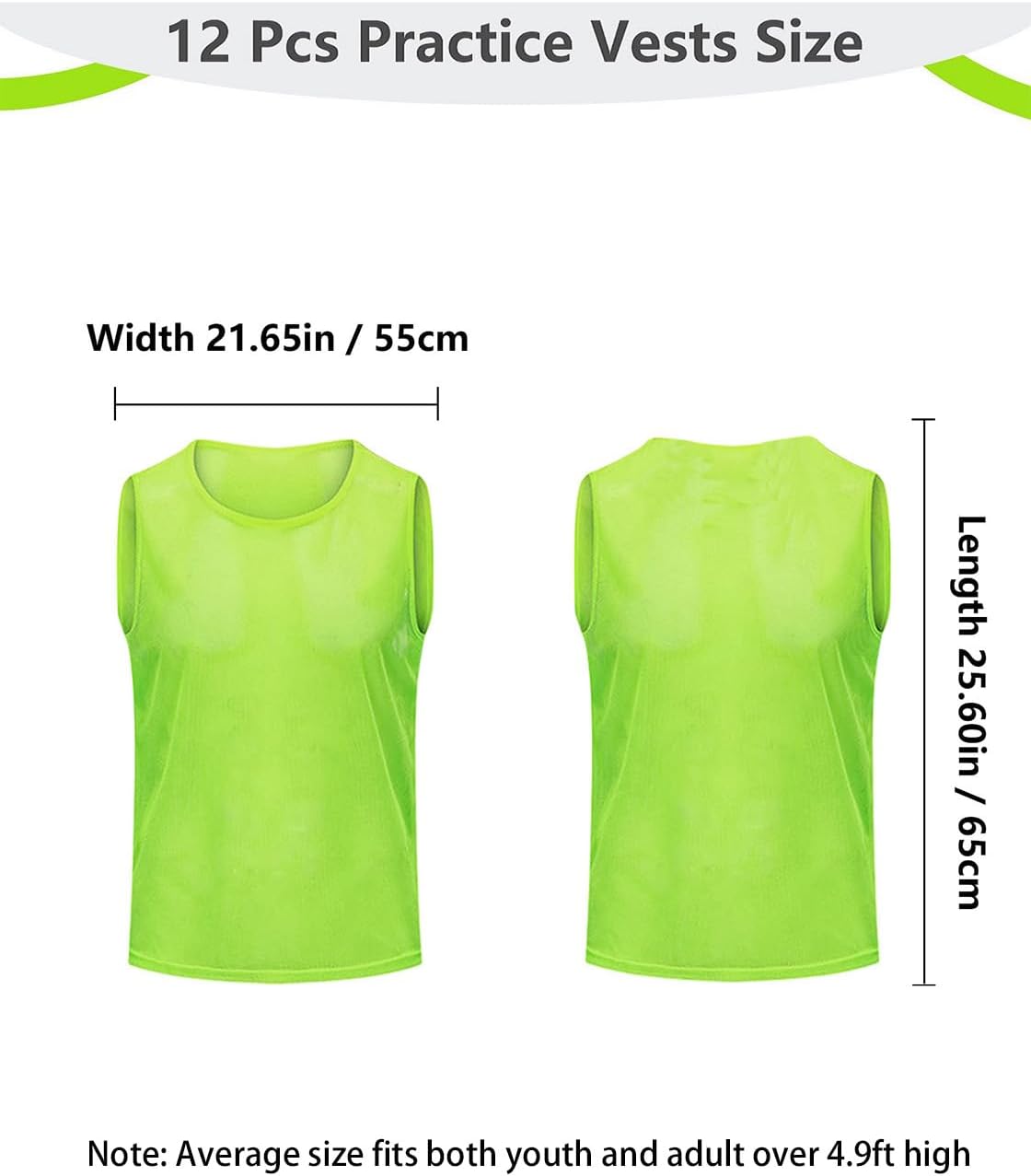12 Pack Pro Training Pinnies for Youth & Adult Mesh High-Vis Scrimmage Vests for Soccer, Basketball, Volleyball Teams