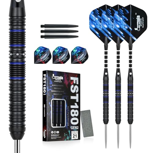 Formula Sports Tungsten Steel Tip Darts Set 23g Black & Blue - Professional Steel Tip Darts with Flights, Shafts & Sharpener