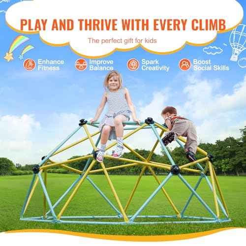 VEVOR Climbing Dome, 6FT Jungle Gym for Kids 3 to 9 Years Old, Geometric Dome Climber Play Center Supports 600LBS and Easy Assembly, with Climbing Grip, Outdoor and Indoor Play Equipment for Kids