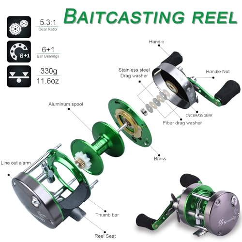 Baitcasting Reel - Right Hand / 600 Size, 22LB Drag, 5.3:1 Gear Ratio, 6+1 Bearings for Saltwater Inshore & Offshore Fishing