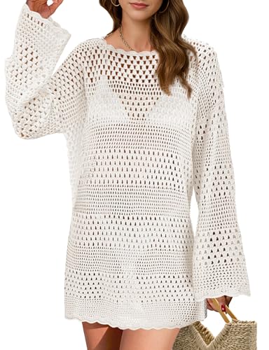 Women's Crochet Swimsuit Cover Up Bikini Cover Up - White Medium - Summer Beach Vacation