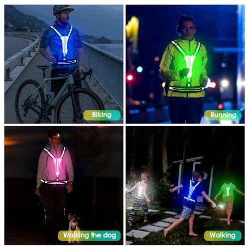 LED Reflective Light Up Safety Running Vest for Biking Walking at Night, LOYAL SEA High Visible Adjustable Running Light for Runners Rechargeable with Pouch, Reflective Running Belt Gear for Men Women