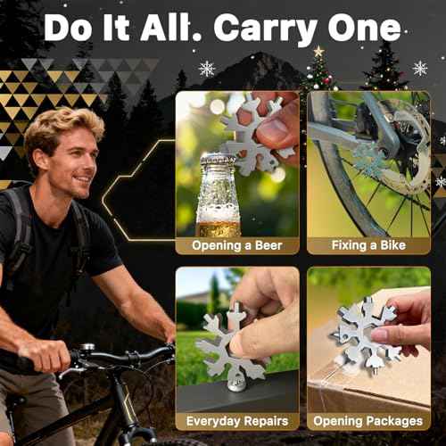 Stocking Stuffers for Men 2025,18-in-1 Snowflake Multi Tool 2 Pack,White Elephant Gifts for Coworkers,Adults,Stainless Steel Multitool with Carabiner & Bottle Opener - Gift for Him (Silver)